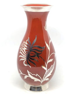 Red Colored Silver Overlay Vase by Furstenberg Germany, German 1930s
