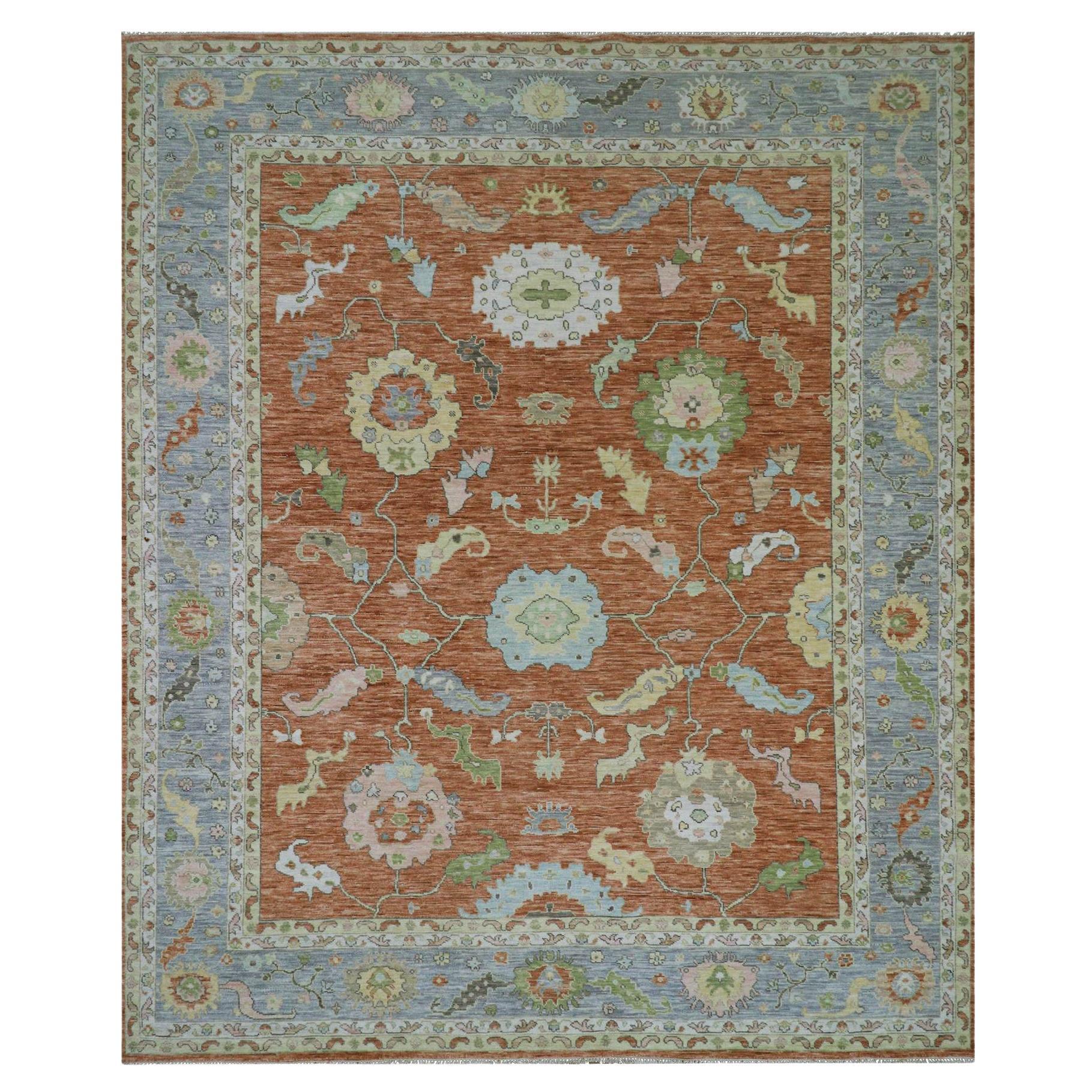 Roter, farbenfroher, handgeknüpfter Teppich in Übergröße 12'1" x 4'7" aus 100 % Wolle im Oushak-Design im Angebot