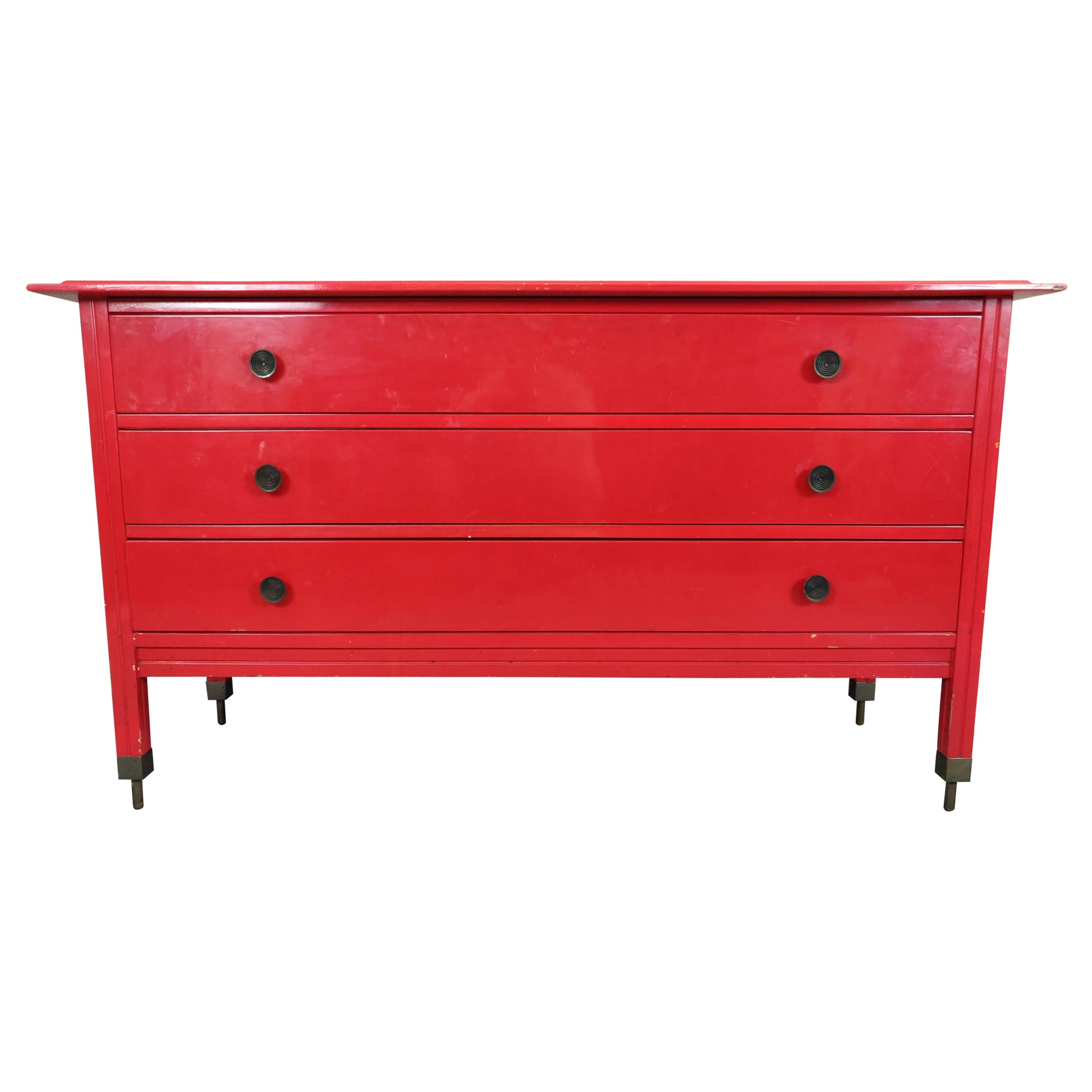 Red Chest of drawers by Carlo di Carli, Italy, circa 1960