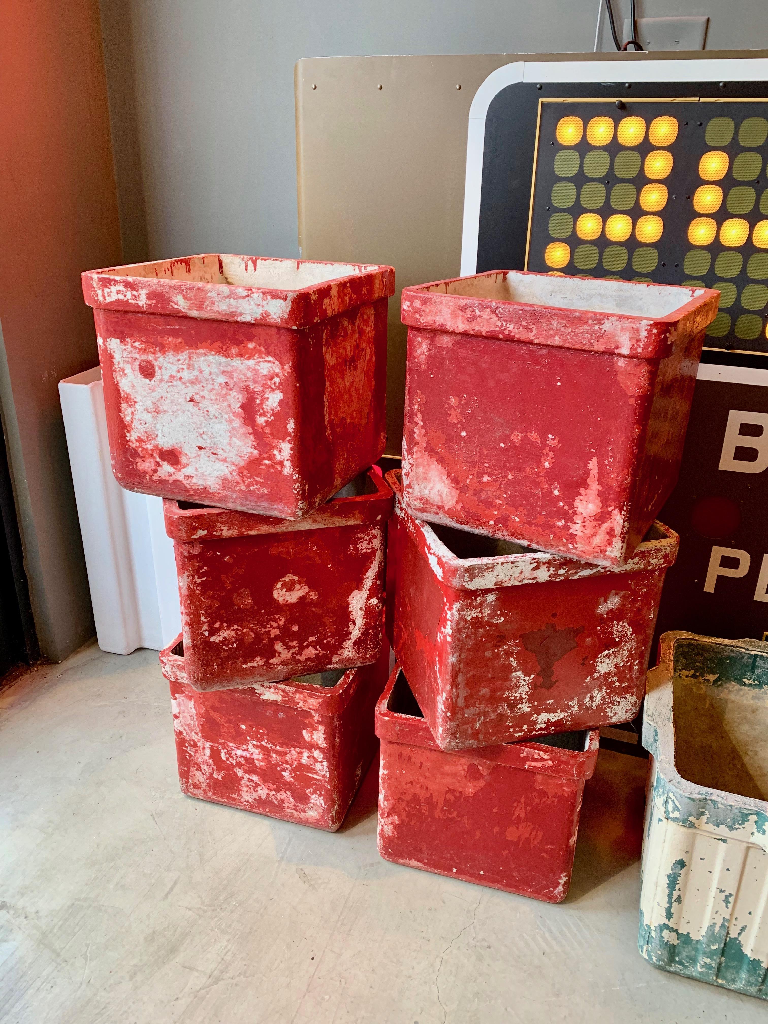 Willy Guhl Red Concrete Box Planters In Good Condition In Los Angeles, CA