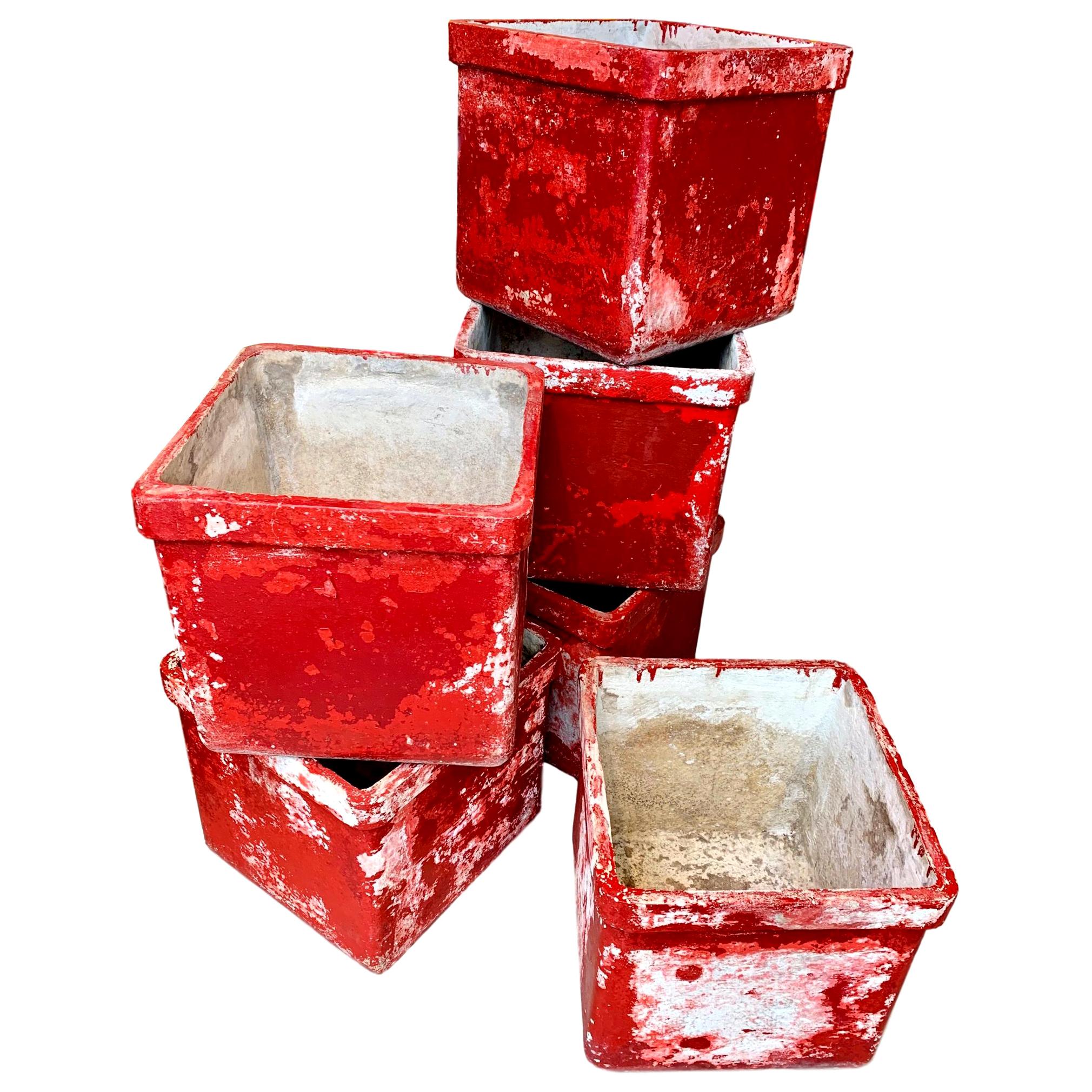 Willy Guhl Red Concrete Box Planters