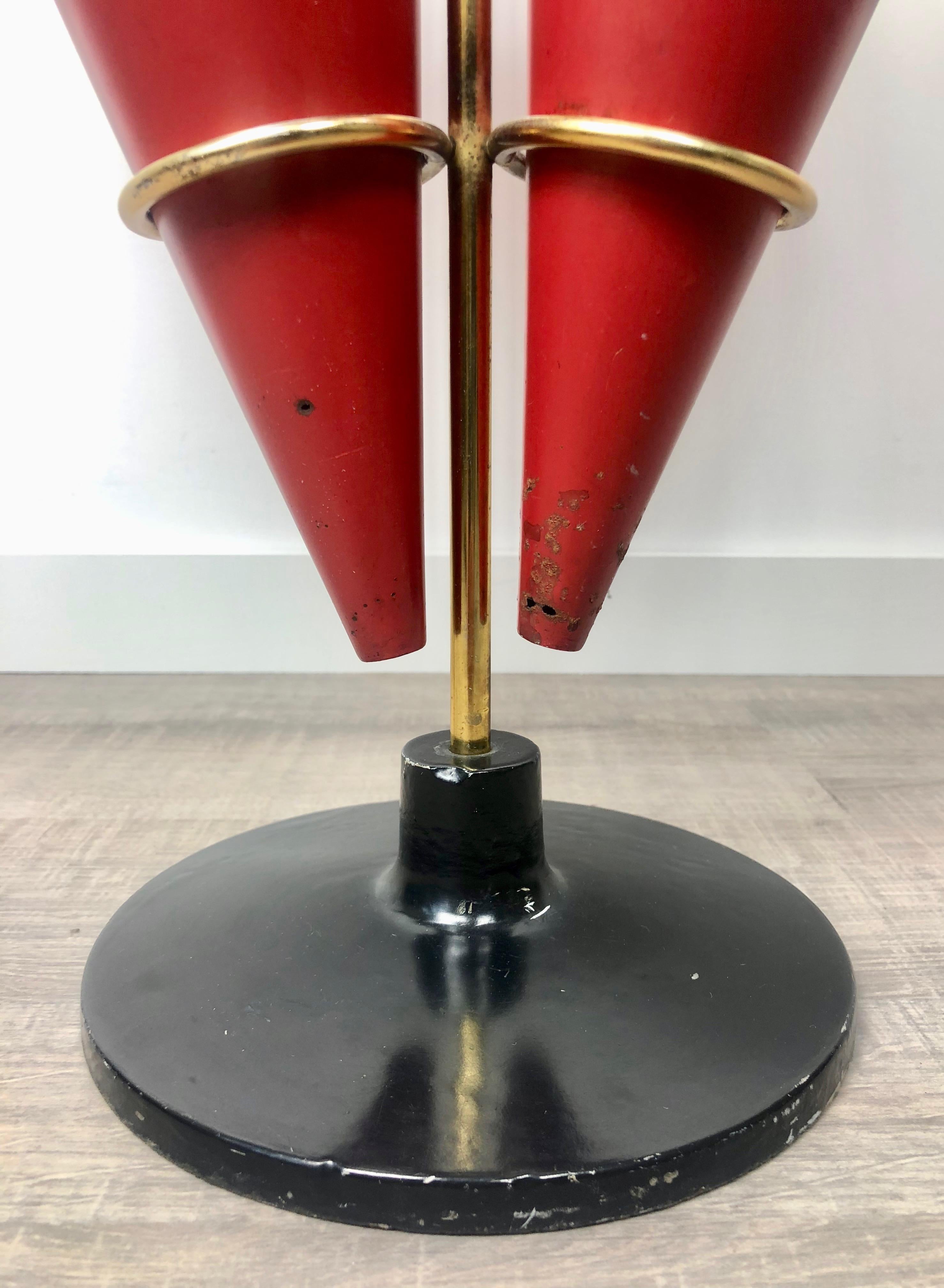 Late 20th Century Red Cones Umbrella Stand Racket by Vitra in Metal and Brass, Italy, 1970s For Sale