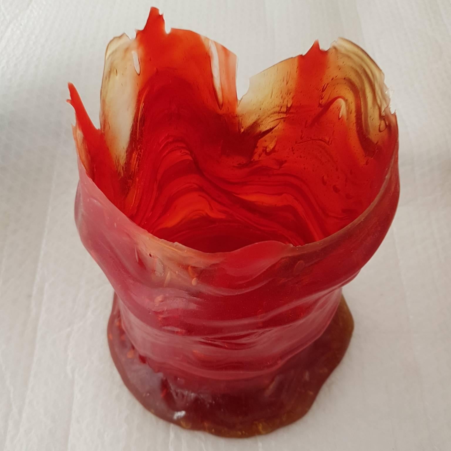 Gaetano Pesce Italian Contemporary Red and Orange Decorative Basket in Resin In Excellent Condition For Sale In Mornico al Serio ( BG), Lombardia