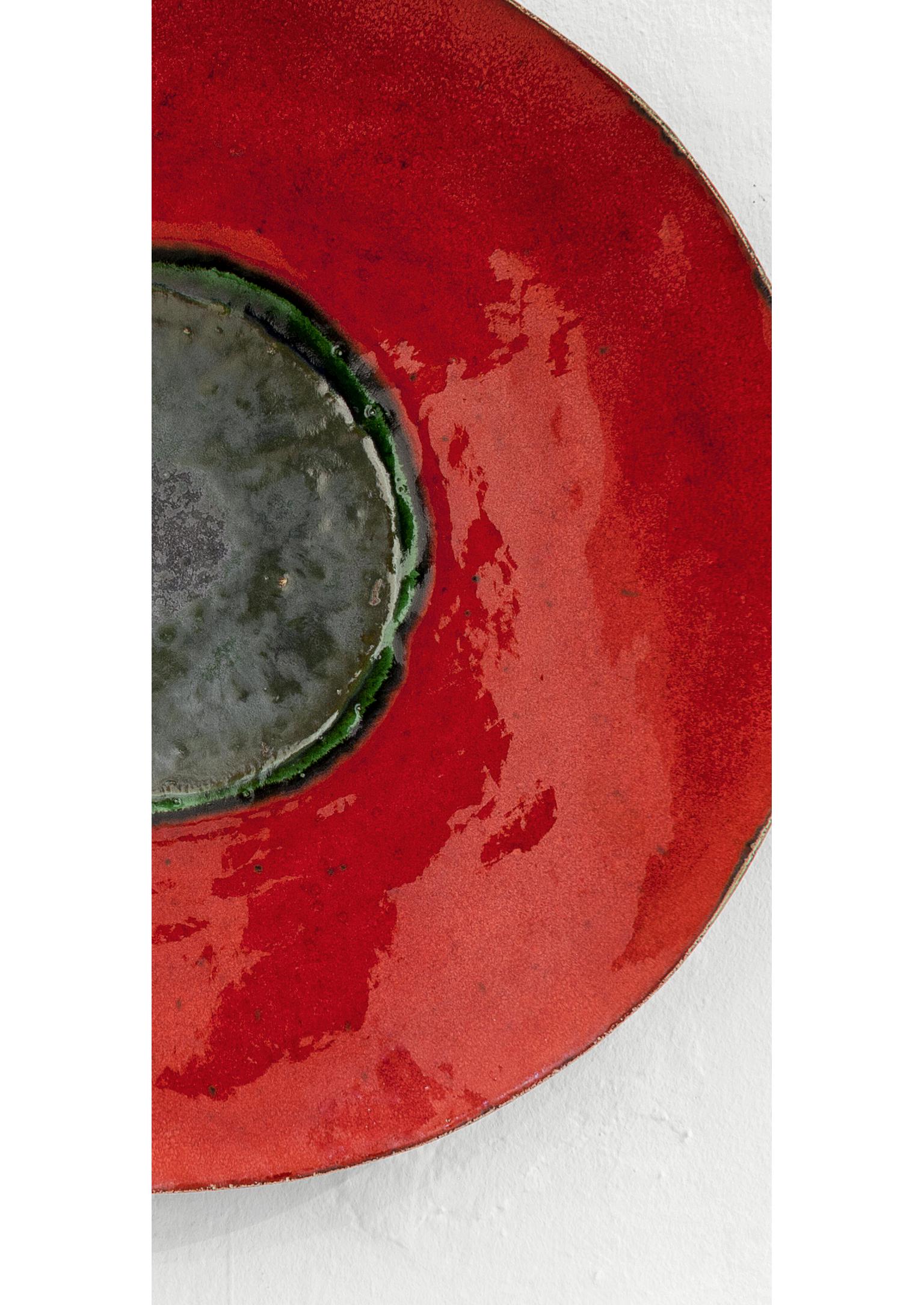 Polish Red Contemporary Ceramic Decorative Plate For Sale