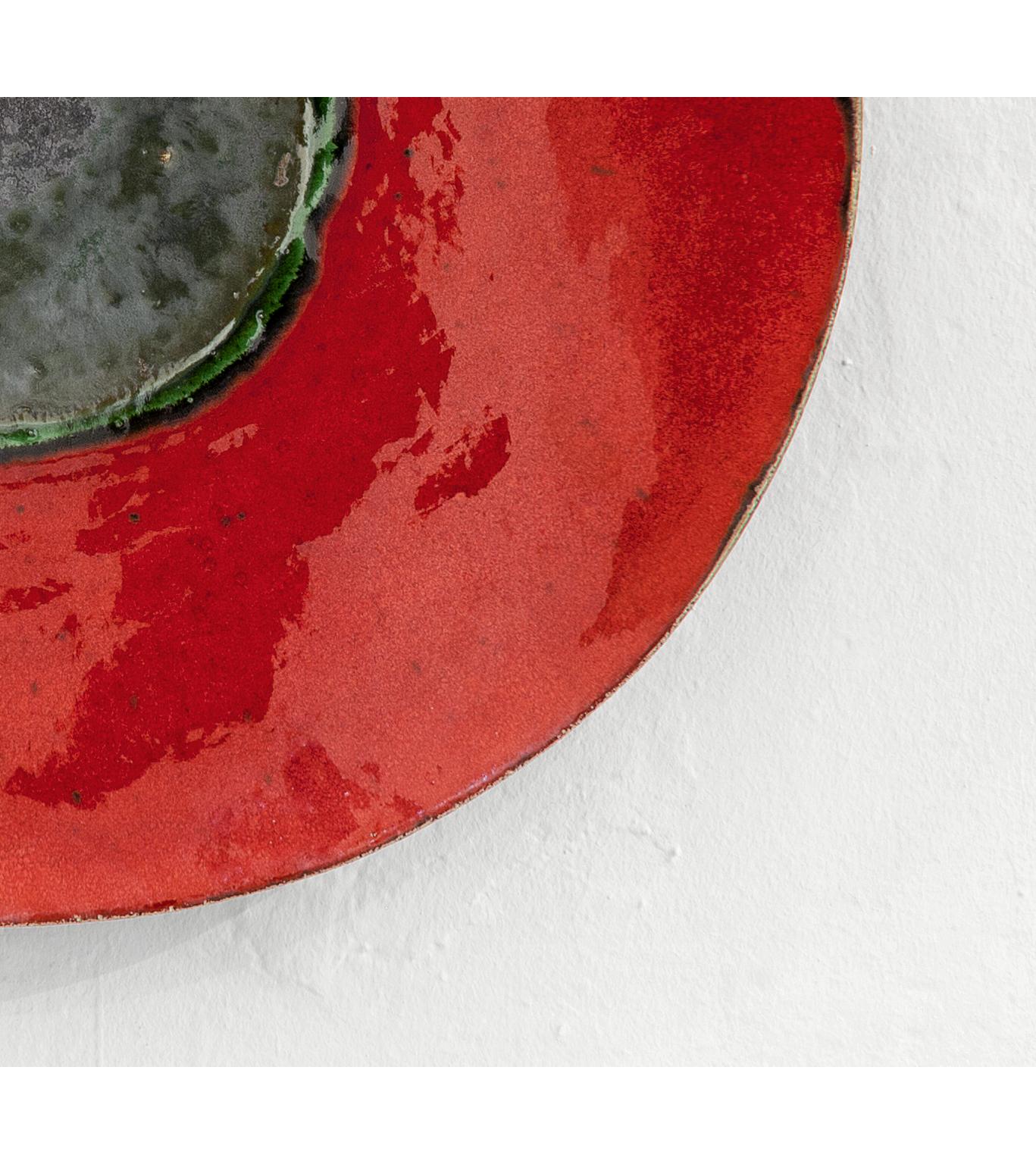 Glazed Red Contemporary Ceramic Decorative Plate For Sale
