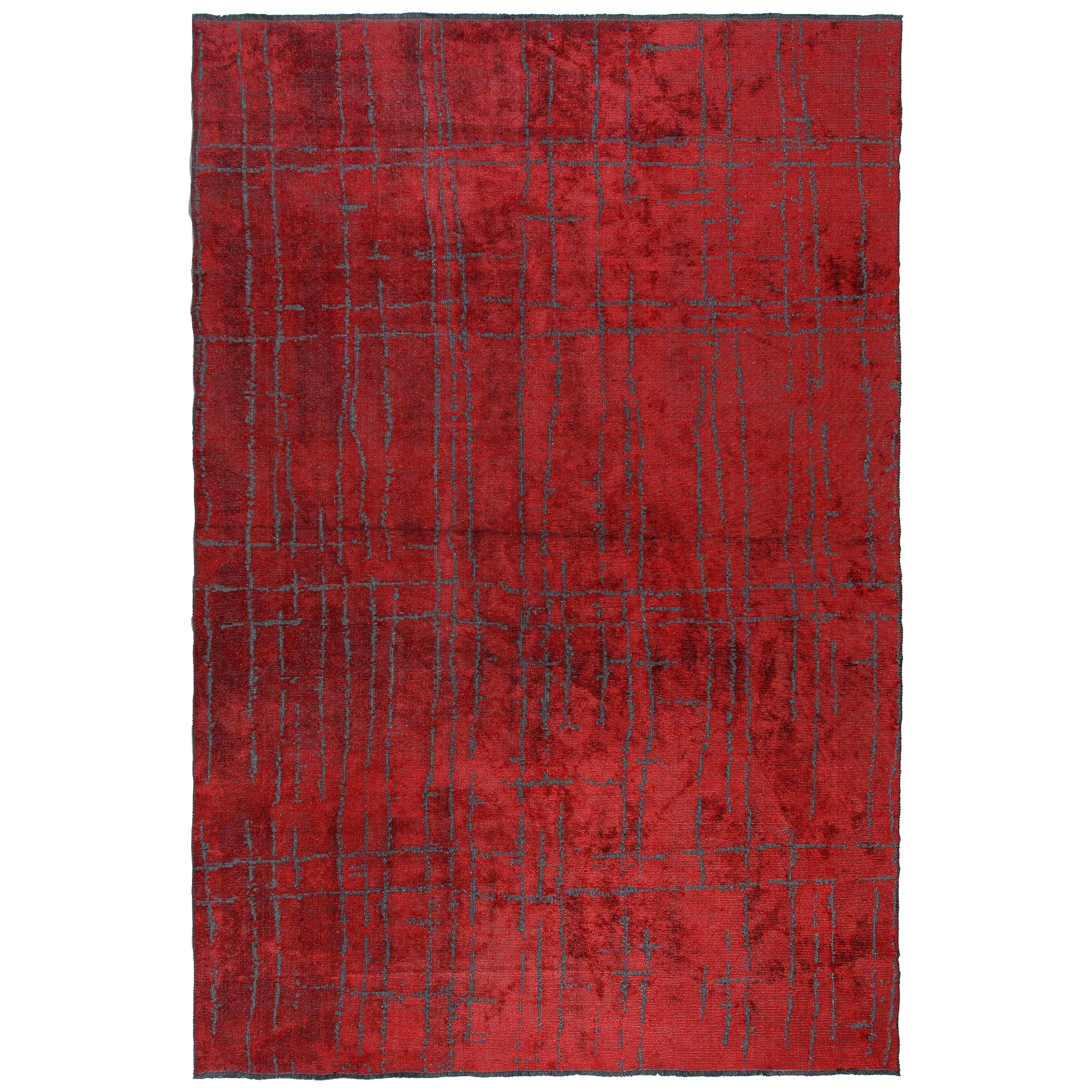 Tapis Semi-Plush rouge, design contemporain, moderniste, luxe et douceur