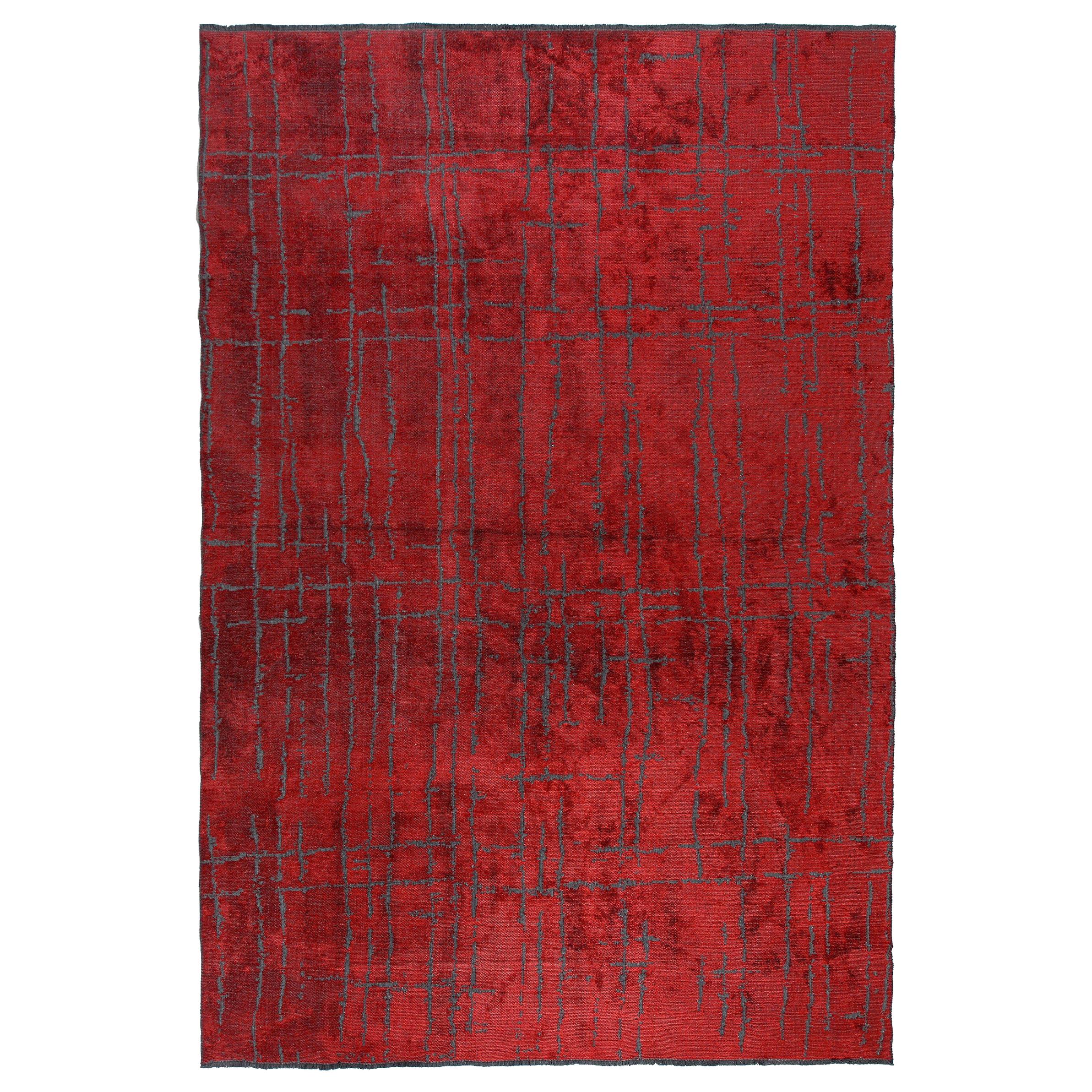 Tapis Semi-Plush rouge, design contemporain, moderniste, luxe et douceur en vente