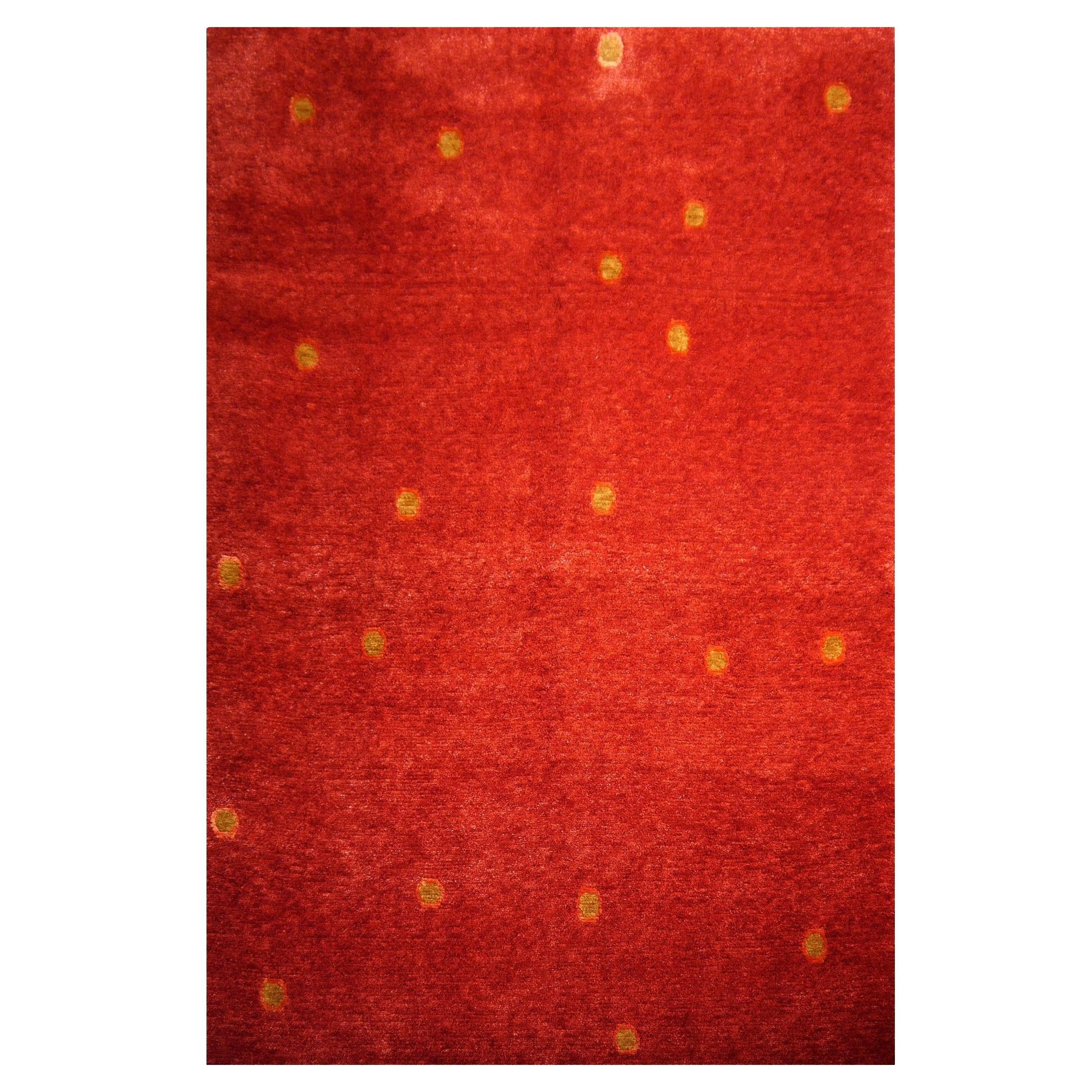 Red Contemporary Design Rug Hand Knotted Wool and Silk Djoharian Collection