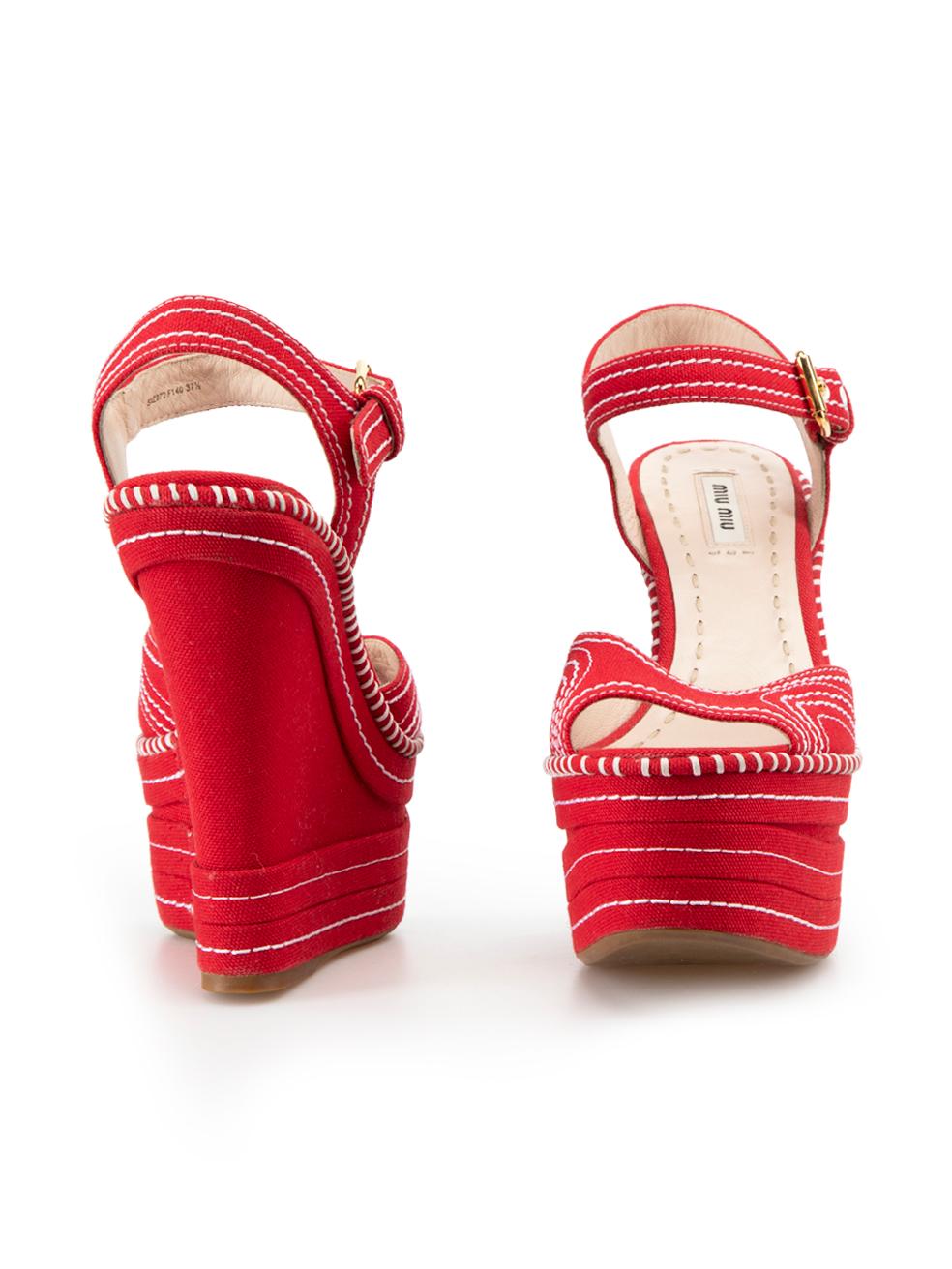 Women's Red Contrast Stitch Platform Wedge Sandals Size IT 37.5