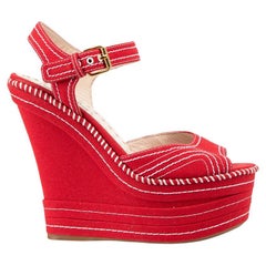 Red Contrast Stitch Platform Wedge Sandals Size IT 37.5