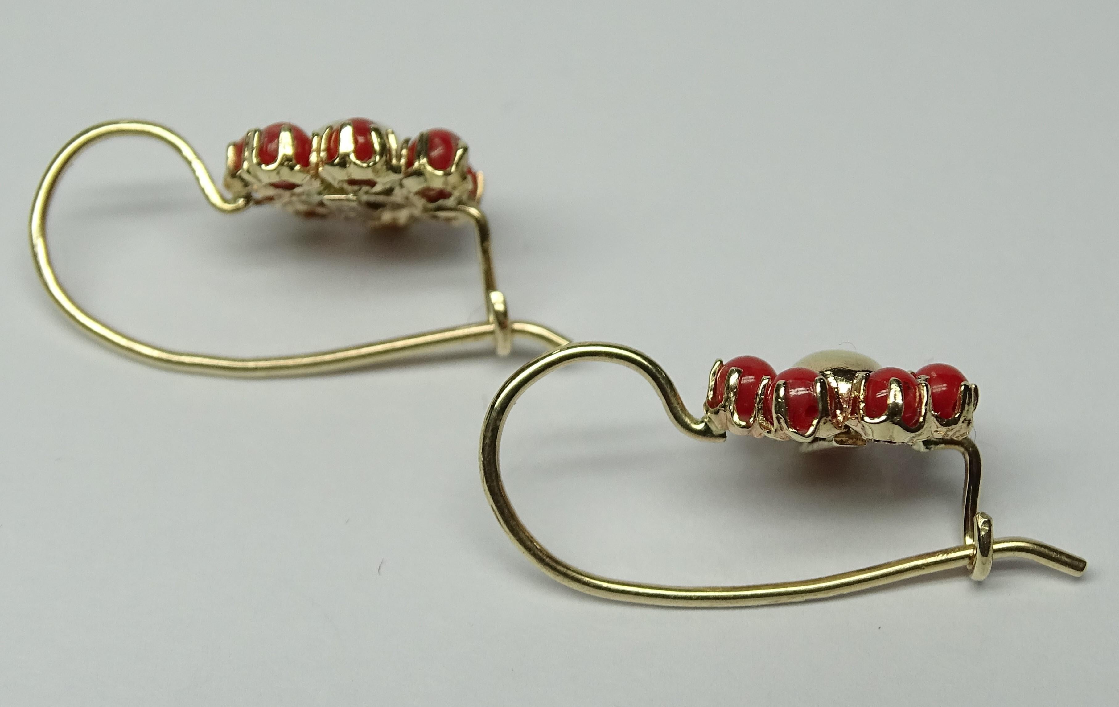 Red Coral 14 Karat Yellow Earrings In New Condition For Sale In Marcianise, IT