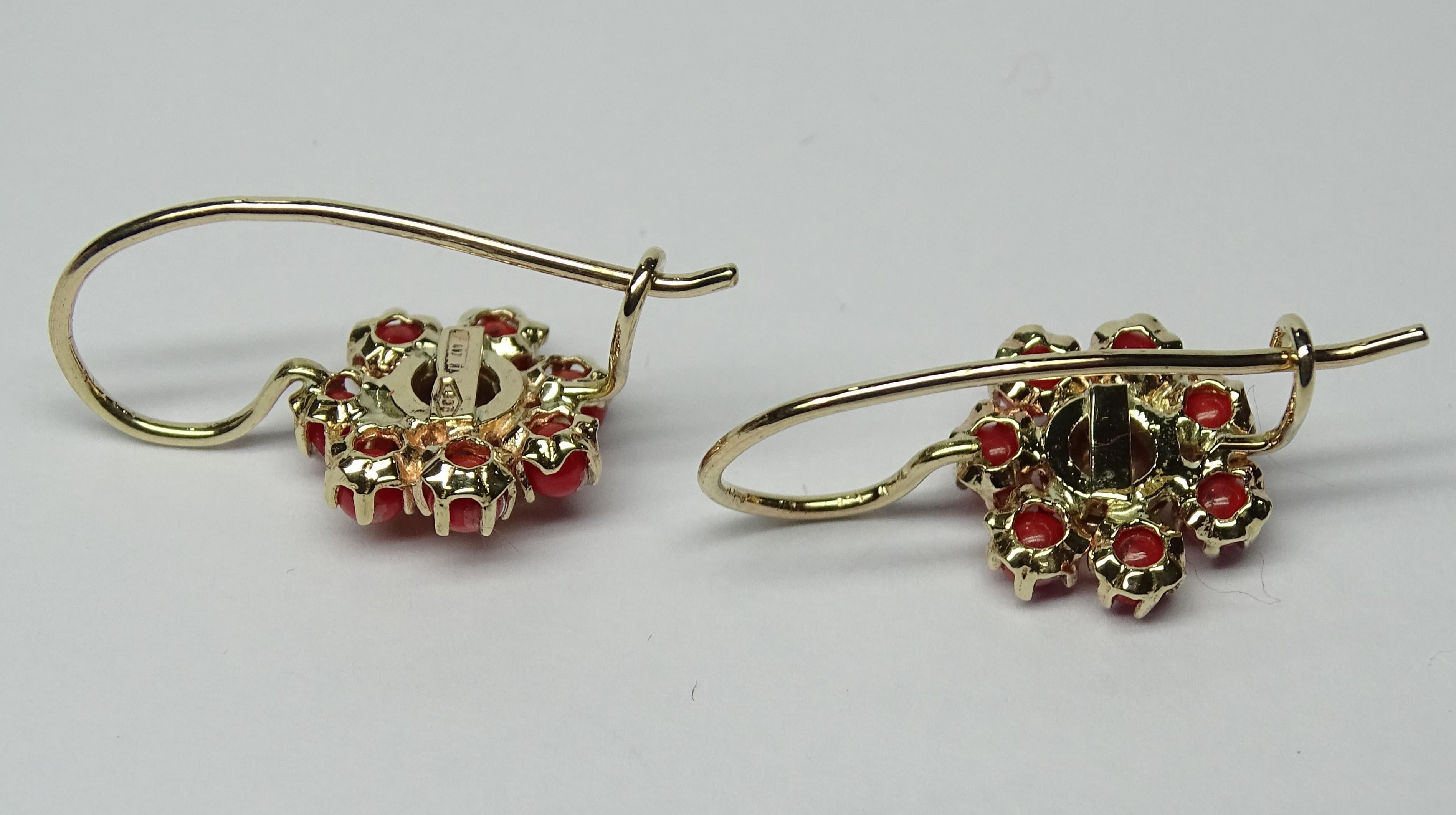 Women's or Men's Red Coral 14 Karat Yellow Earrings For Sale