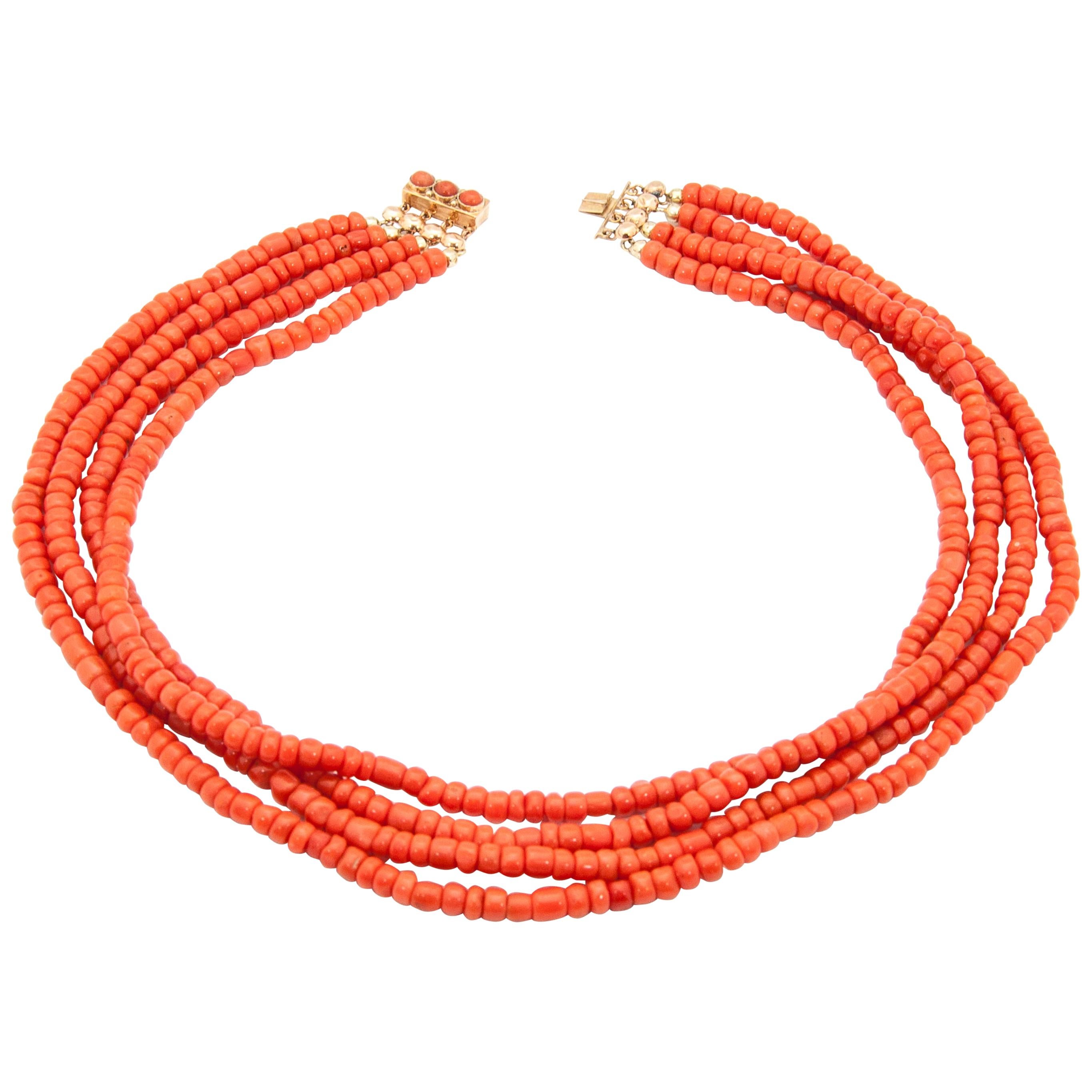 Red Coral Beads Necklace Strand Jewelry 