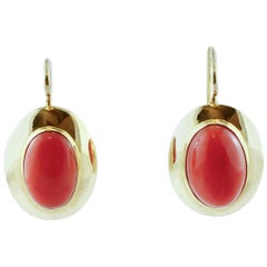 Red Coral, 18 Karat Yellow Gold Classic Stud Earrings