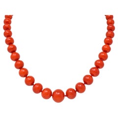 Red Coral 18 Karat Yellow Gold Coral Bead Strand Vintage Necklace GIA