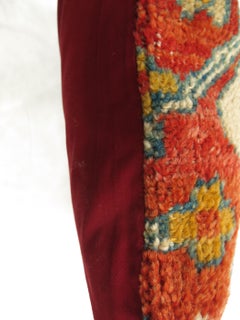 Red Coral 20th Century Wool Antique Oushak Rug Pillow
