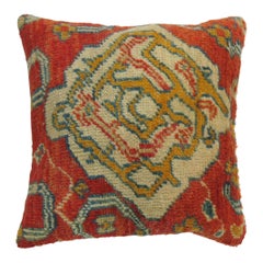 Red Coral 20th Century Wool Antique Oushak Rug Pillow