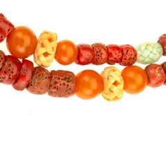 Red Coral Amber Jade 18 Karat Gold Necklace