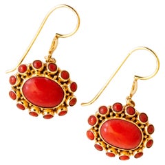Red Coral and 14 Karat Gold Vintage Dutch Pendant Earrings
