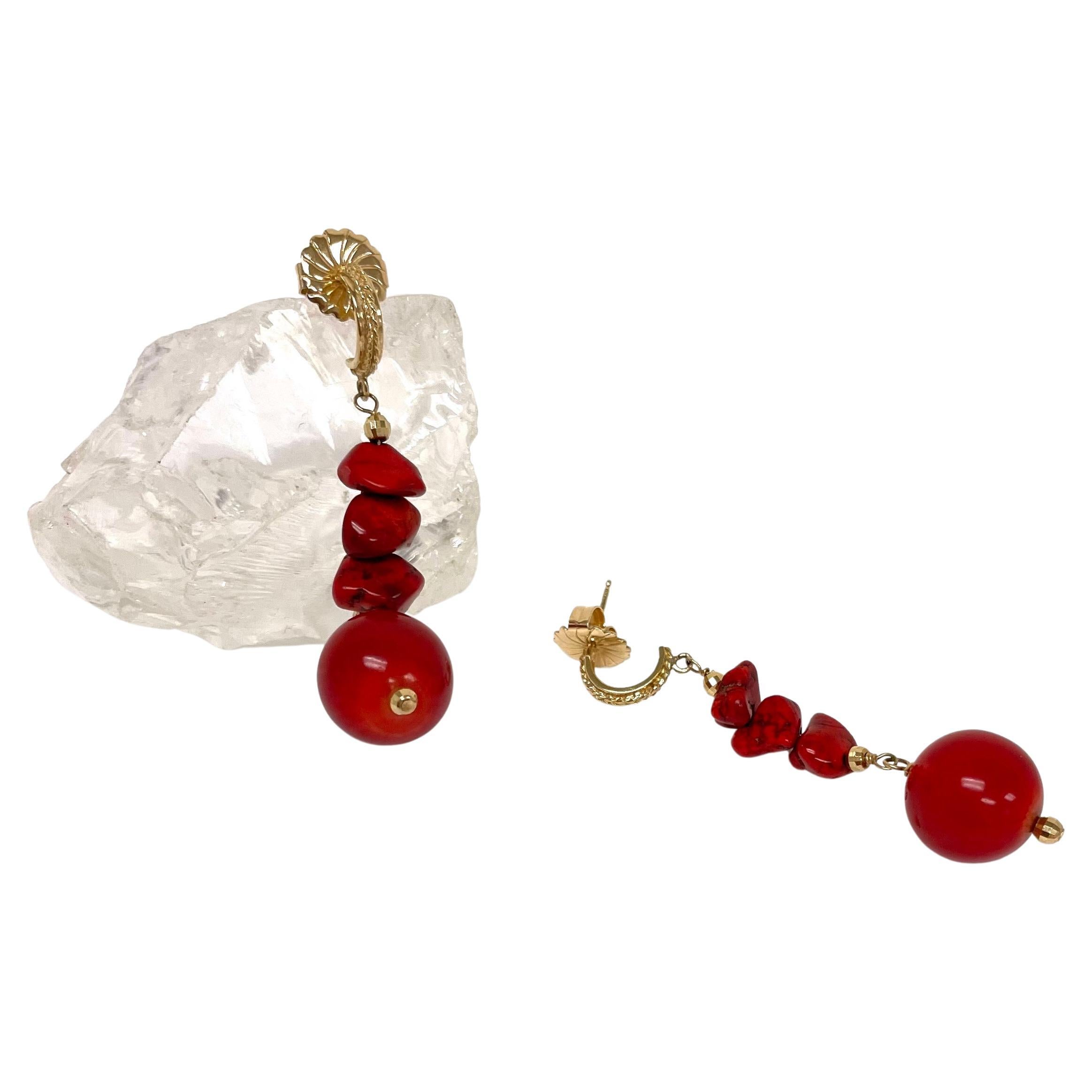 Red Coral and 14k Gold Earrings For Sale 2