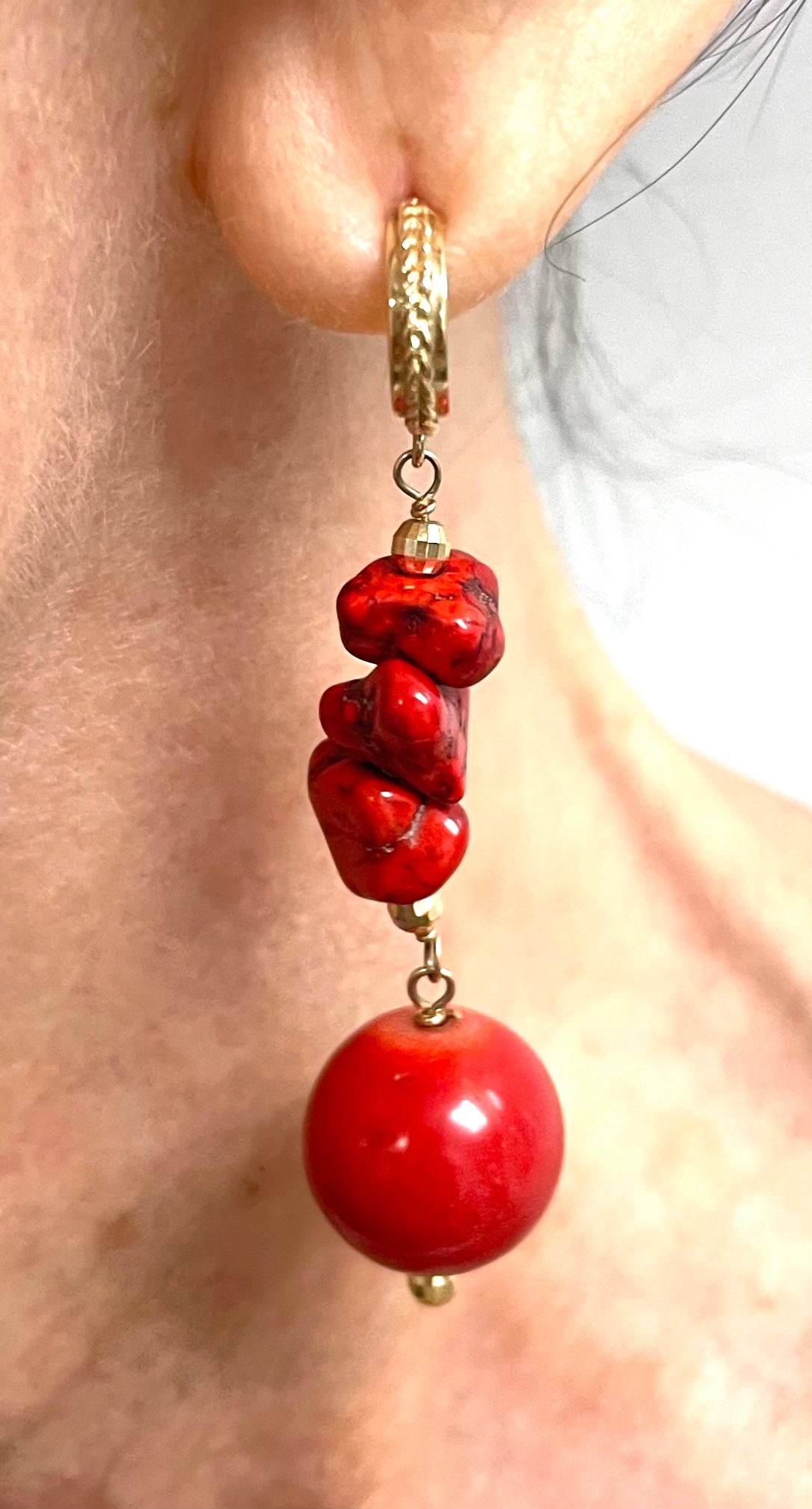 Red Coral and 14k Gold Earrings For Sale 3