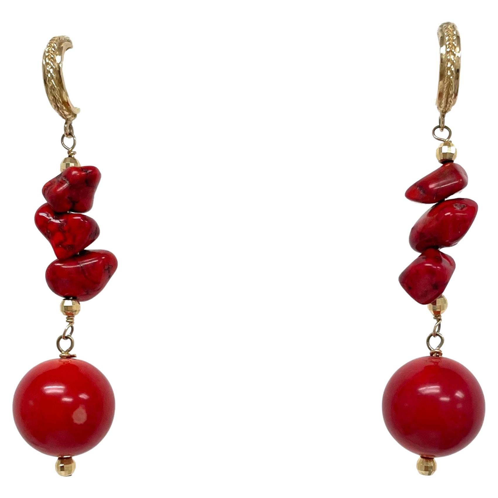 Red Coral and 14k Gold Earrings For Sale 1