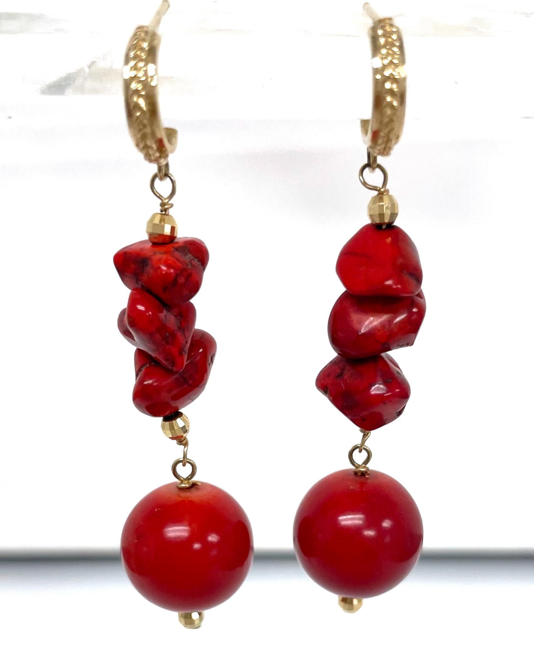 Red Coral and 14k Gold Earrings For Sale 4