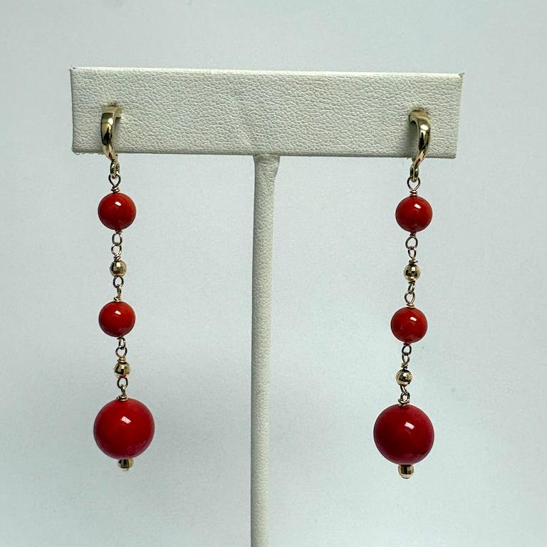 Artisan Red Coral and 14k Yellow Gold Paradizia Earrings For Sale