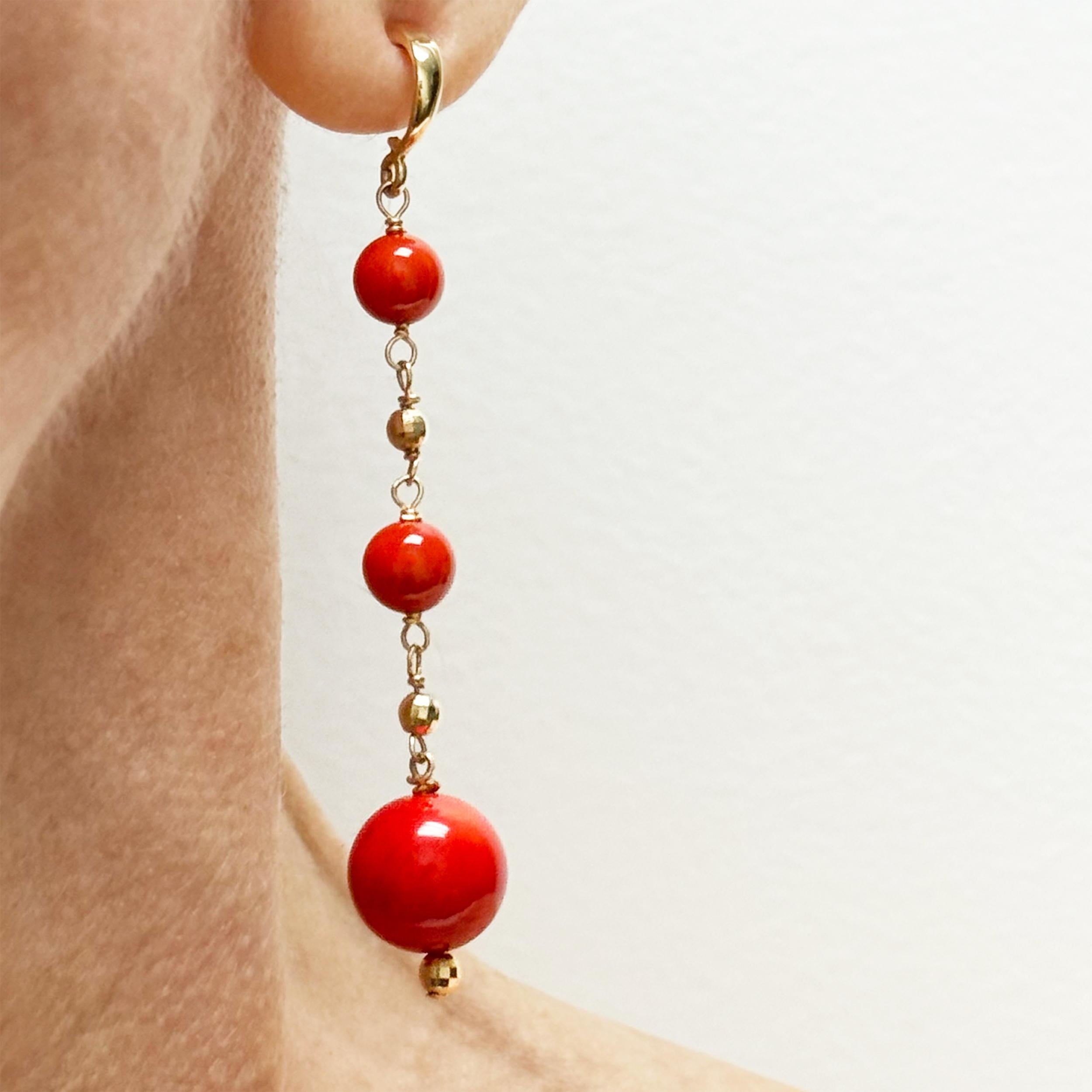 Orecchini Paradizia in corallo rosso e oro giallo 14 ct. in vendita 1