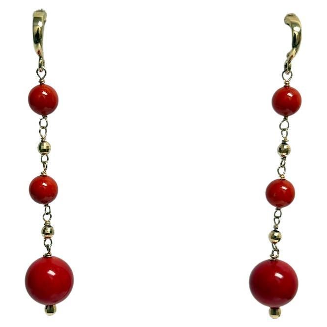Red Coral and 14k Yellow Gold Paradizia Earrings For Sale