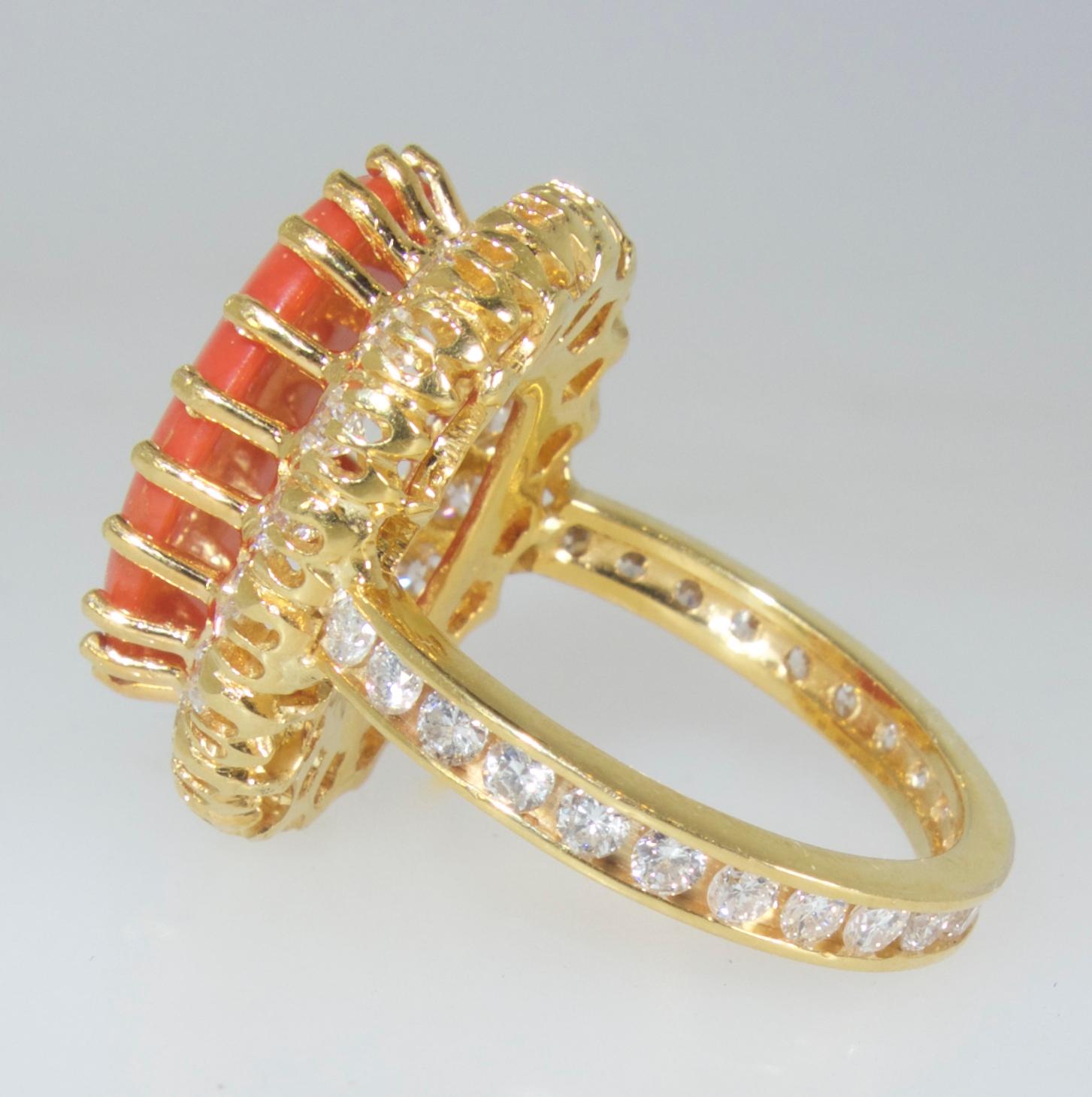 Contemporary Red Coral and Diamond Ring