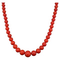 Red Coral and Gold Strand Necklace Estate Fine Jewelry