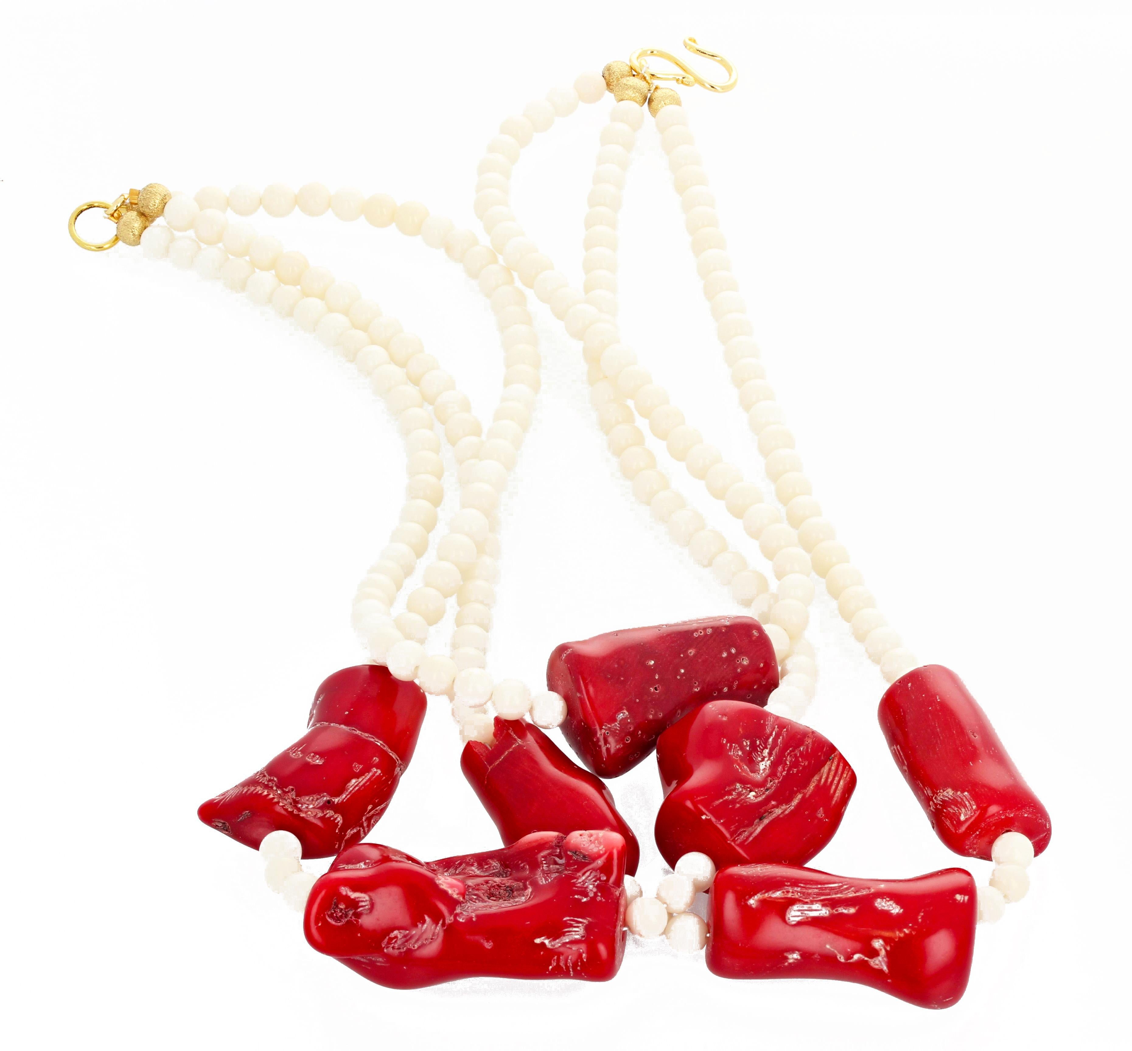 Women's AJD Huge Dramatic Stunning Real Red Coral & White Coral Triple Strand Necklace