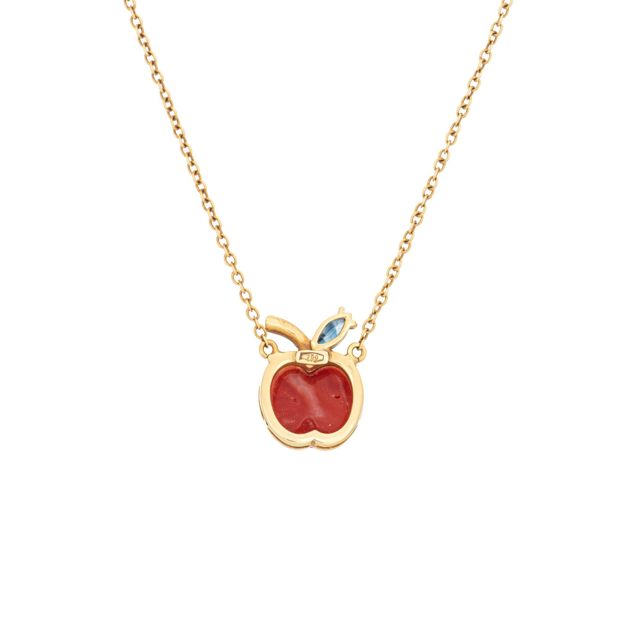 Rote Koralle Apfel Halskette Saphir Vintage 18k Gelbgold 16