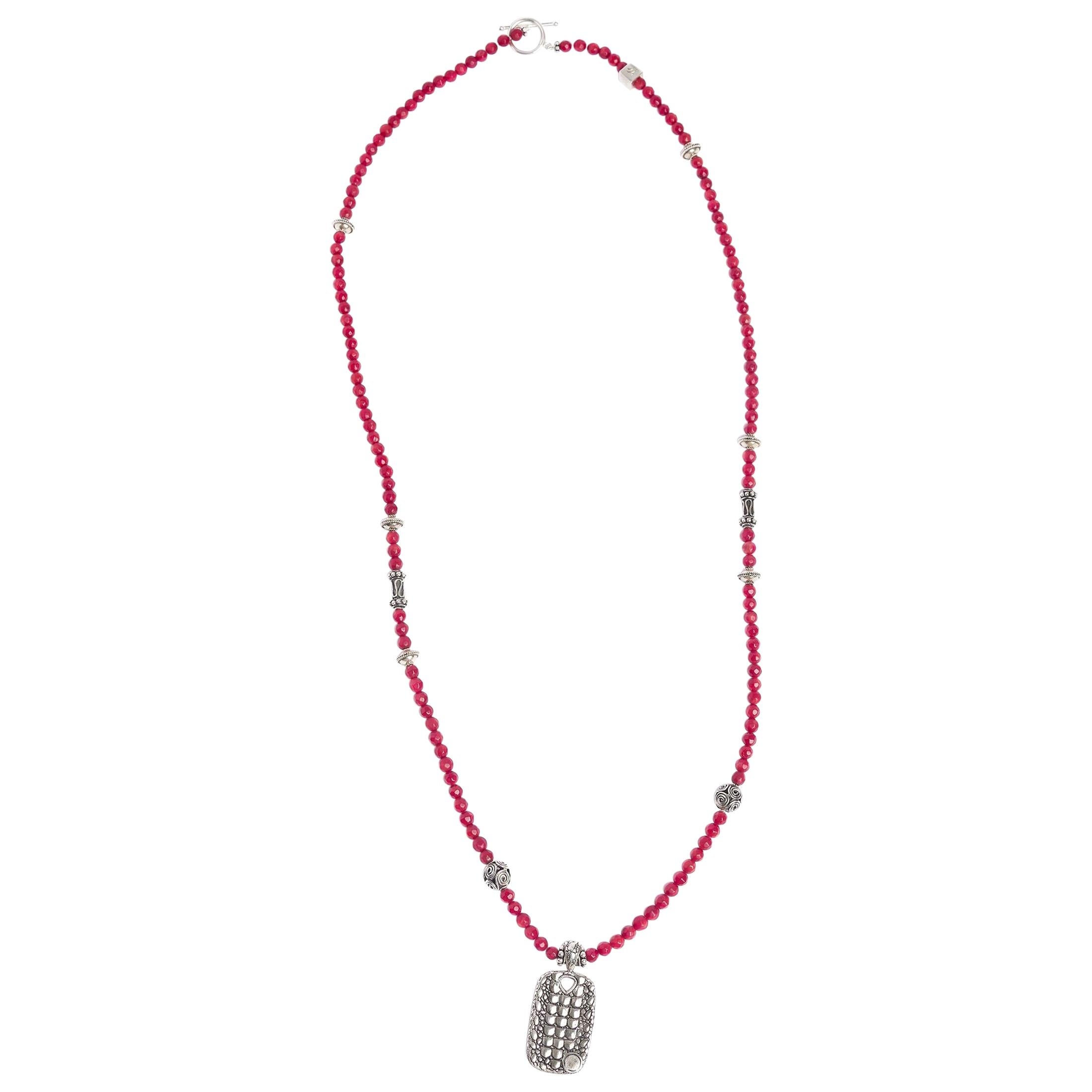 Red Coral Bambuh Silver Necklace For Sale