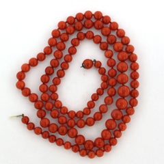 Red coral bead necklace with 925 silver clasp - 80 cm long