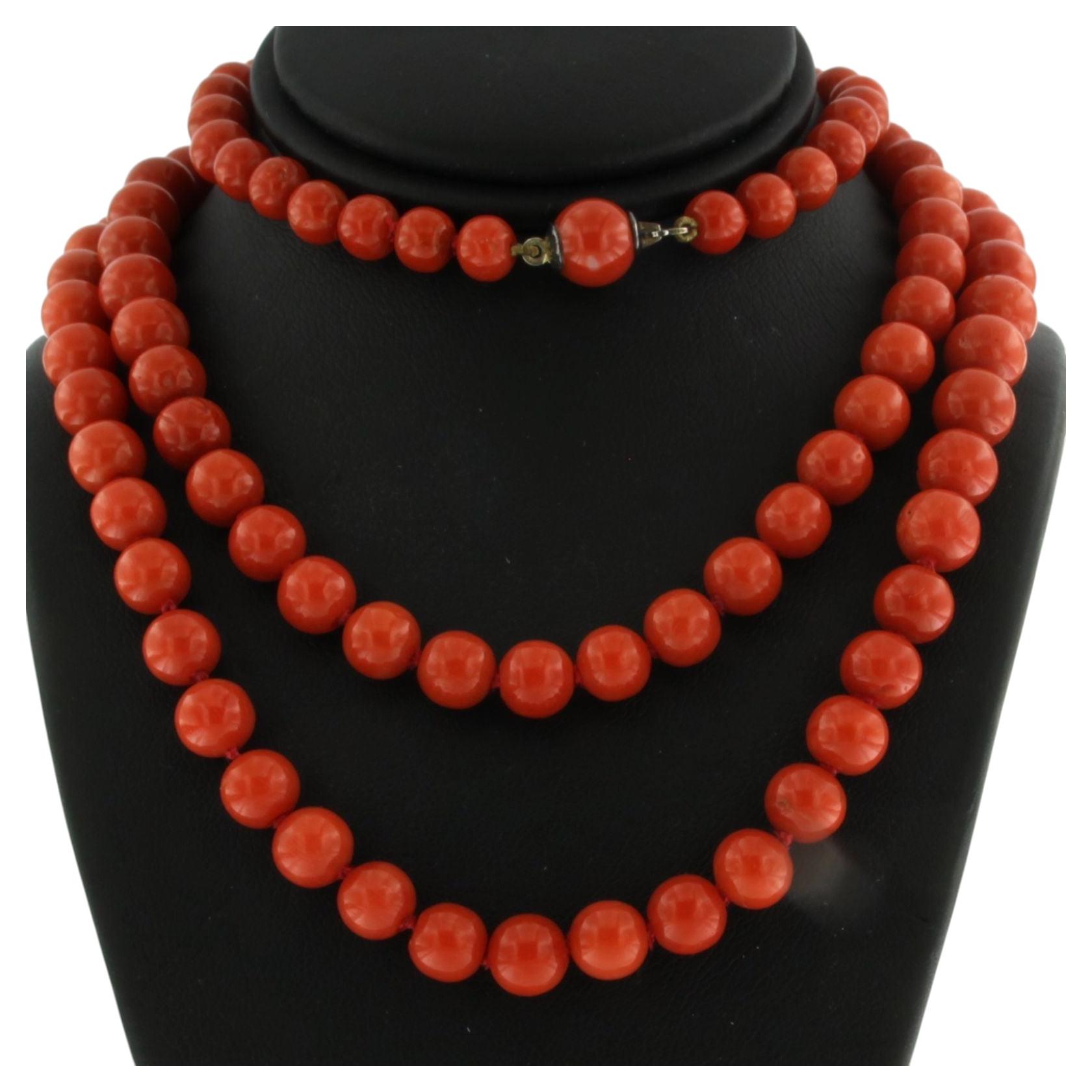 Collana di perle di corallo rosso con chiusura in argento 925 - lunghezza 80 cm