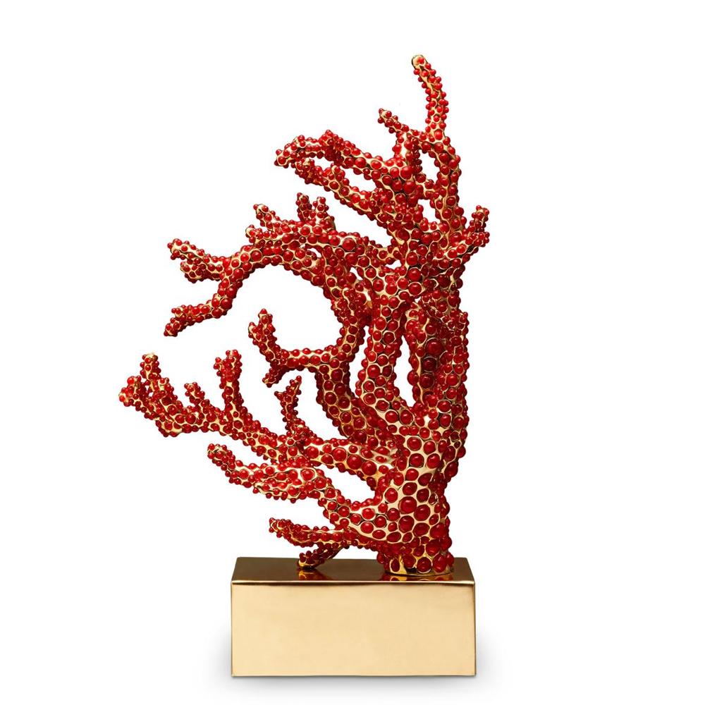 Bookend red coral set of 2, handcrafted sculpture
with more than 800 red cabochons hand-placed. 
With structure and base in solid brass gold-plated 
24-karat. Exceptional piece in limited edition. 
L 13 x D 9 x H 22 cm for each piece.