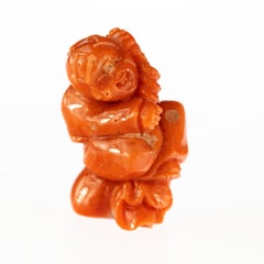 Red Coral Chinese Wise man Hand Carved Statue Asian Art Meditation Sculpture