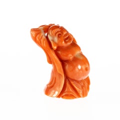 Red Coral Chinese Wise man Hand Carved Statue Asian Art Meditation Sculpture