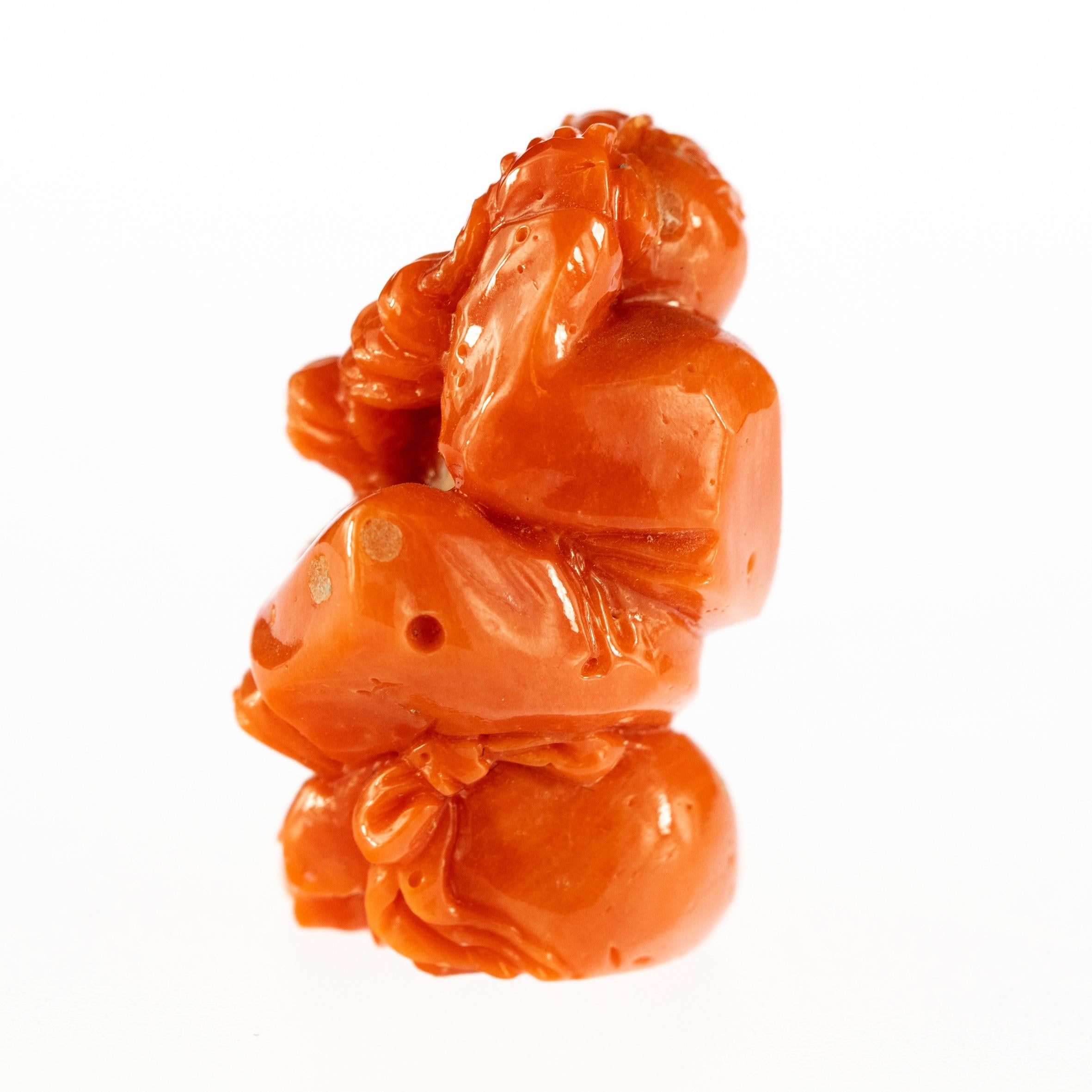 Chinese Export Red Coral Chinese Wise man Hand Carved Statue Asian Art Meditation Sculpture For Sale