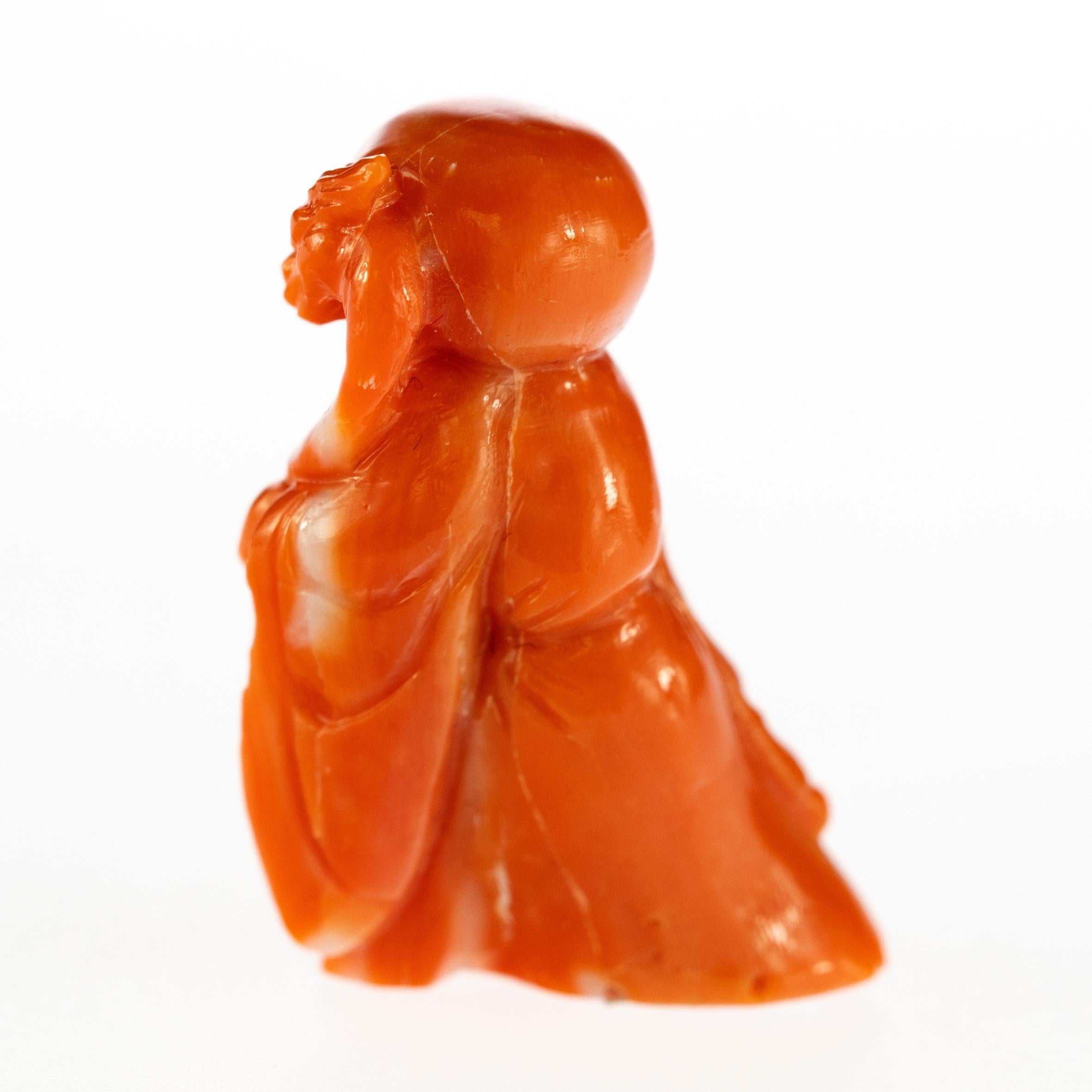 Taiwanese Red Coral Chinese Wise Man Hand Carved Statue Asian Art Meditation Sculpture For Sale