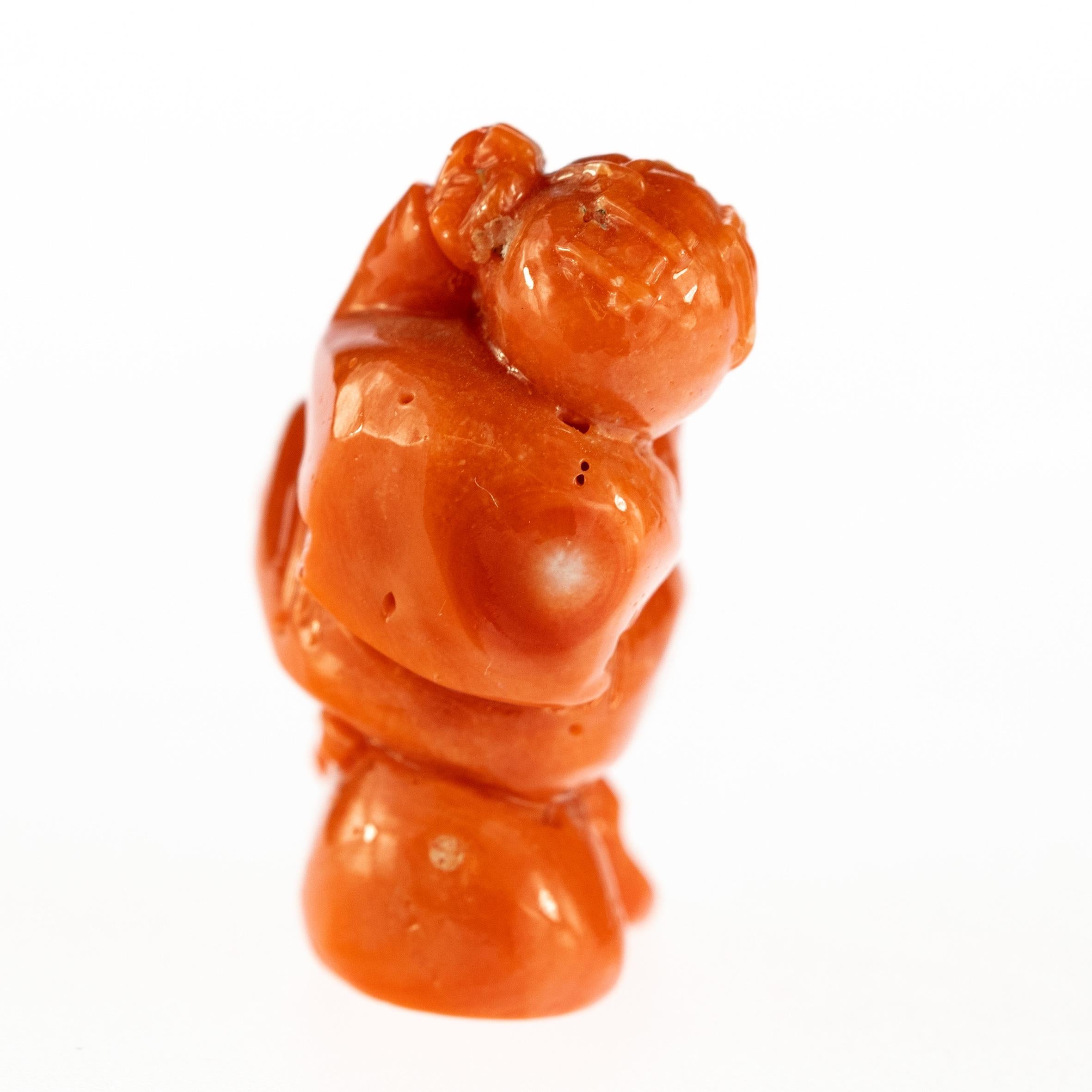 Taiwanese Red Coral Chinese Wise man Hand Carved Statue Asian Art Meditation Sculpture For Sale