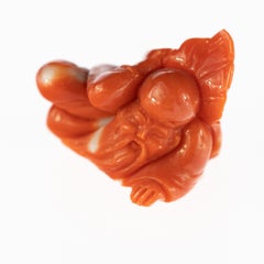 Red Coral Chinese Wise man Hand Carved Taiwan Statue Asian Art Sculpture