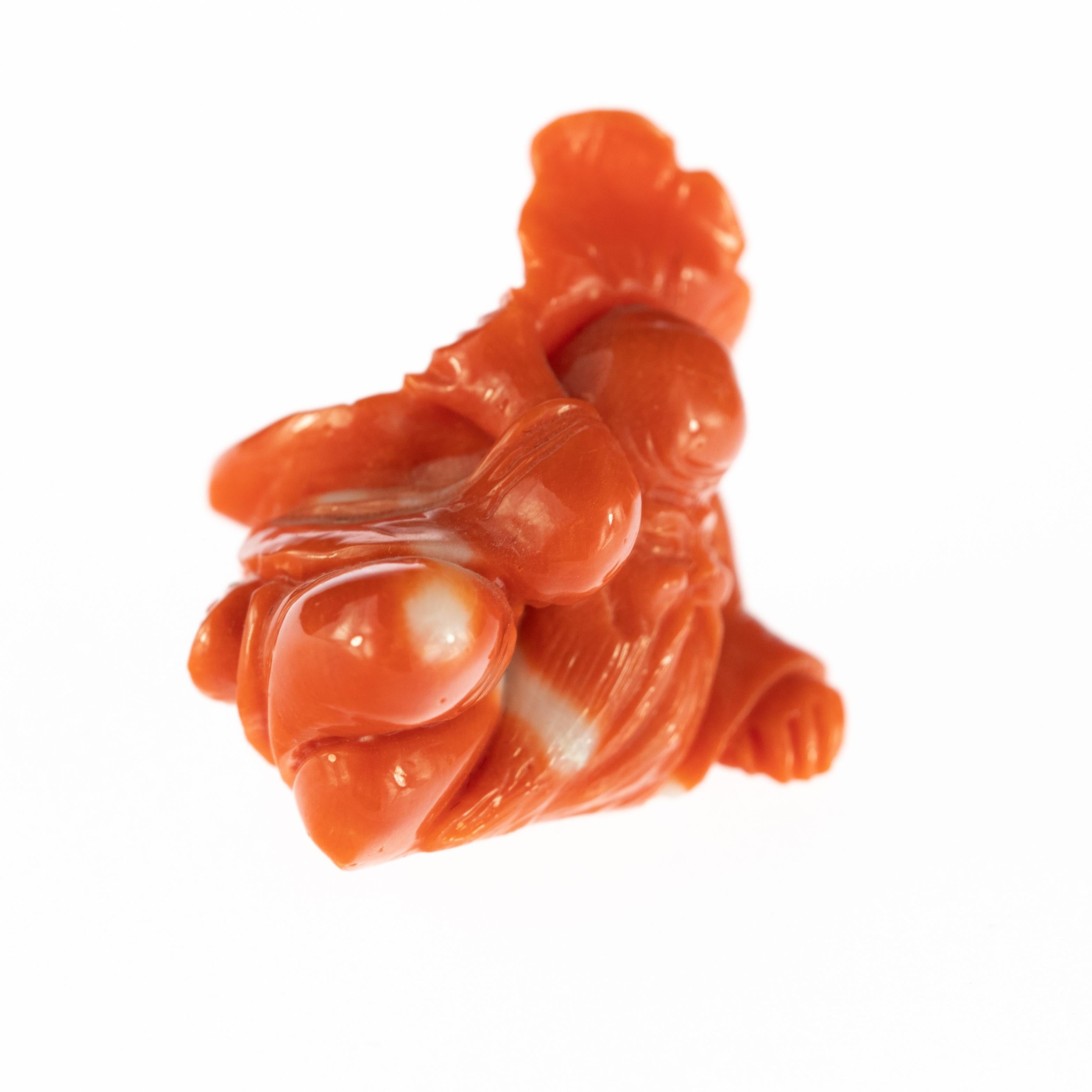 Taiwanese Red Coral Chinese Wise man Hand Carved Taiwan Statue Asian Art Sculpture For Sale