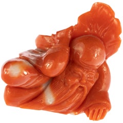 Red Coral Chinese Wise man Hand Carved Taiwan Statue Asian Art Sculpture