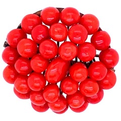 Red Coral Cluster Brooch