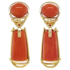 18K Yellow Gold Sardinian Red Coral Crossover Drop Earrings