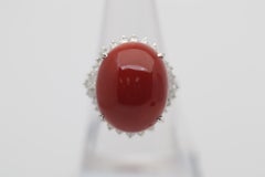 Red Coral Diamond Platinum Cocktail Ring