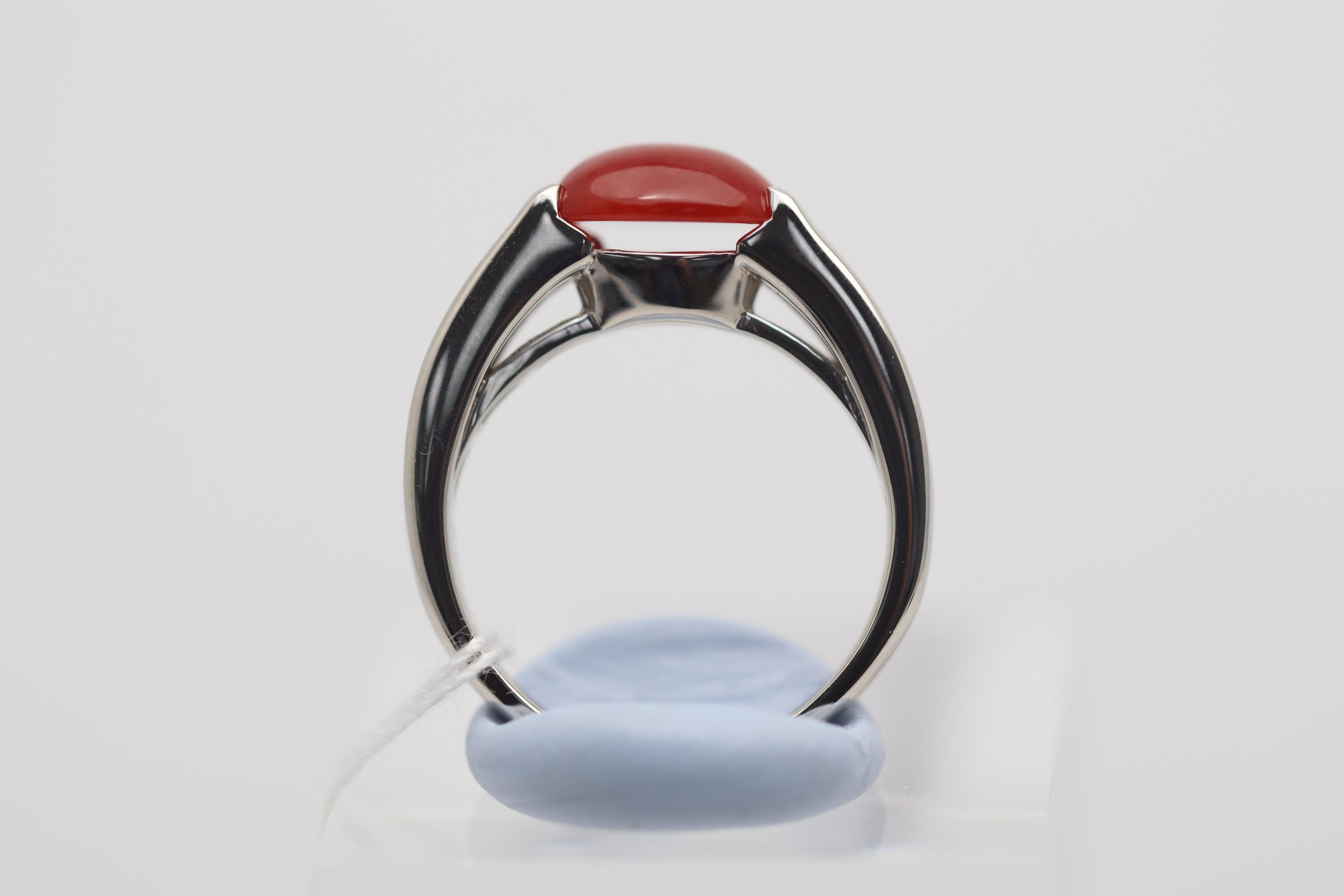 Women's Red Coral Diamond Platinum Ring For Sale